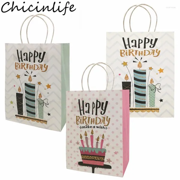 Enveloppe cadeau 5pcs Happy Birthday Poignées Sacs d'emballage Imprimé Gâteau Kids Party Decor Boy Girl Baby Shower Paper Supplies