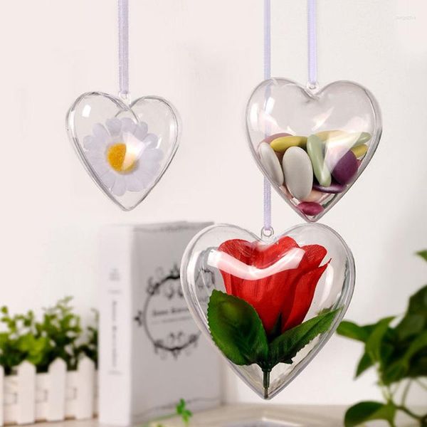 Emballage cadeau 5 pièces coeur Transparent boule en plastique boîte à bonbons arbre suspendu boîtes de fête décoration ornement boules à remplir pendentif clair