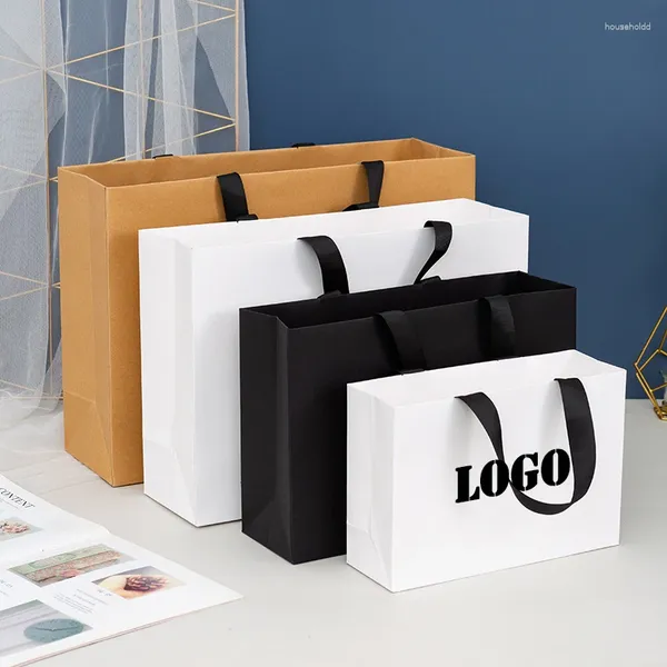 Envoltura de regalo 5 unids Logotipo personalizado de alta calidad Bolsas de compras para paquetes de pequeñas empresas Personalización Peluca Paquete de ropa Kraft