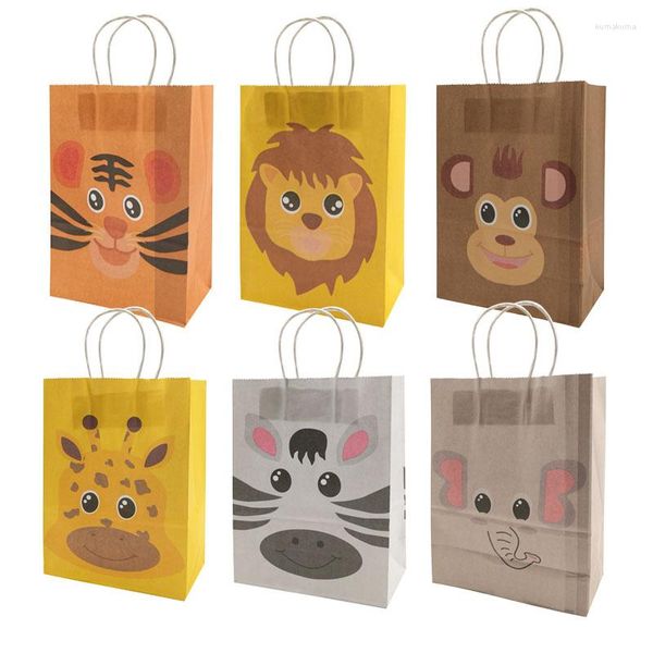 Papel de regalo, 5 uds., bolsa de papel de animales de la selva para niños, decoración de aniversario para fiesta de feliz cumpleaños, fiesta de bienvenida para el futuro bebé, aperitivo de caramelo para el Día de los niños