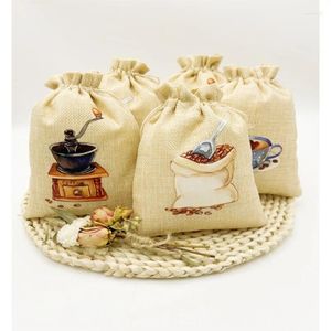 Geschenkomschakeling 5 -stks Jute zak katoenen touw bundel mond huishouden keuken rijst thee koffieboon opslag verpakking zakken