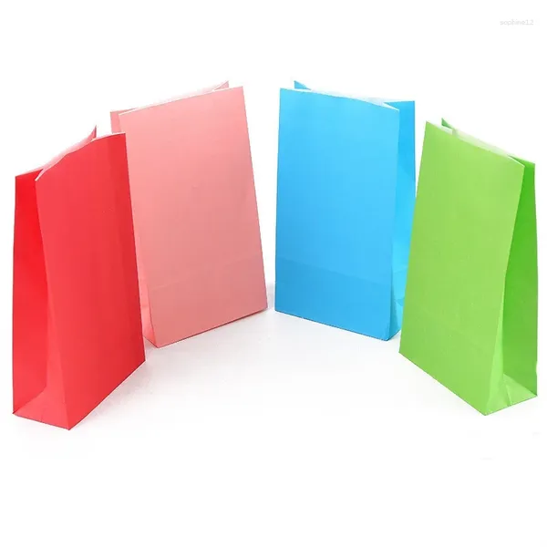 Envoltura de regalo 5 unids Bolsa de fiesta de cumpleaños para niños Bolsas rosadas azules Festival verde Caja de papel Kraft Boda Baby Shower Caramelo sólido