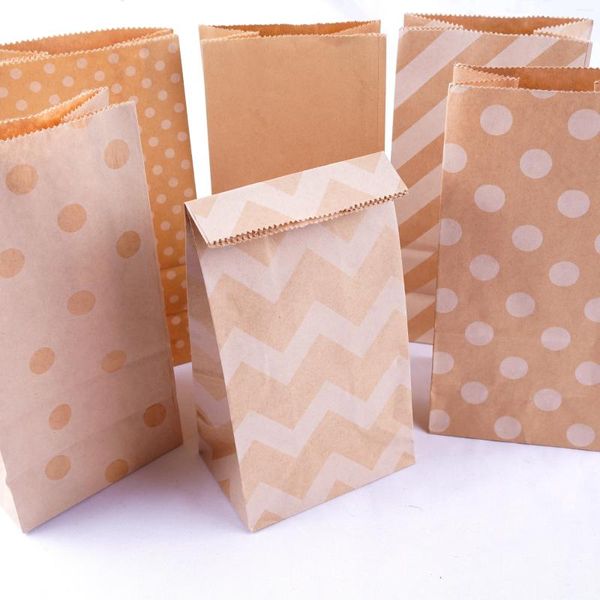 Cadeau cadeau 5pcs sac de papier kraft dot rayure impression cuisson biscuits pain gâteau bonbons snack à emporter emballage décor de fête à la maison