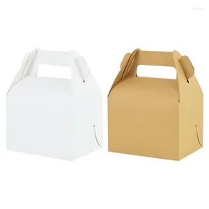 Envoltura de regalo 5pcs cajas de paquetes de pastel de papel kraft con mango portátil de comida portátil Caja de dulces de boda suministros de fiesta de cumpleaños de boda
