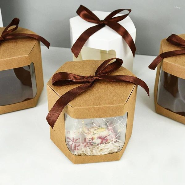 Envoltura de regalo 5pcs Kraft Paper Ribbon Candin Candy Candy Ventana de color sólido Cajas de empaquetado de chocolate Favor de los regalos Bag Farty Decoración de fiestas