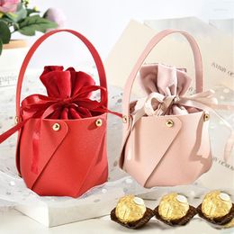 Geschenkwikkeling 5 -stcs Lederen tas Velvet binnenste kleur Candy Box Mini Wedding Gunsten voor gasten feestverdelingen