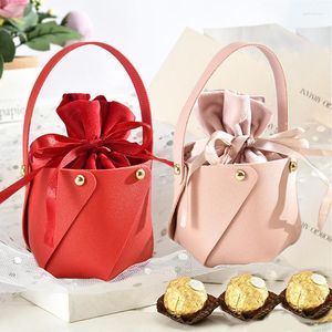 Papel de regalo 5 uds bolsa de cuero terciopelo interior Color sólido caja de dulces Mini favores de boda para invitados distribuciones de fiestas