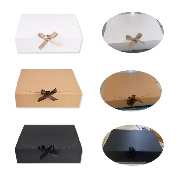 Envoltura de regalo 5 unids / lote 31 * 25 * 8 cm Papel Kraft negro Cajas de regalos grandes con cinta Regalos de cumpleaños Cajas de embalaje Suministros de decoración de boda 230301