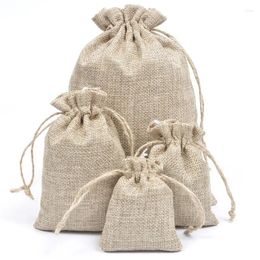 Enveloppe-cadeau 5pcs / lot Sacs de lin en jute multisize pour bijoux affichage cordon de squellage sac d'emballage Mariage / Burlap de Noël