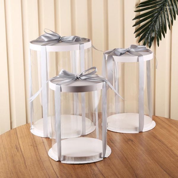 Emballage cadeau 5 pcs/lot rond clair boîte à gâteaux PET Transparent Rose ours emballage bébé douche fête de mariage noël