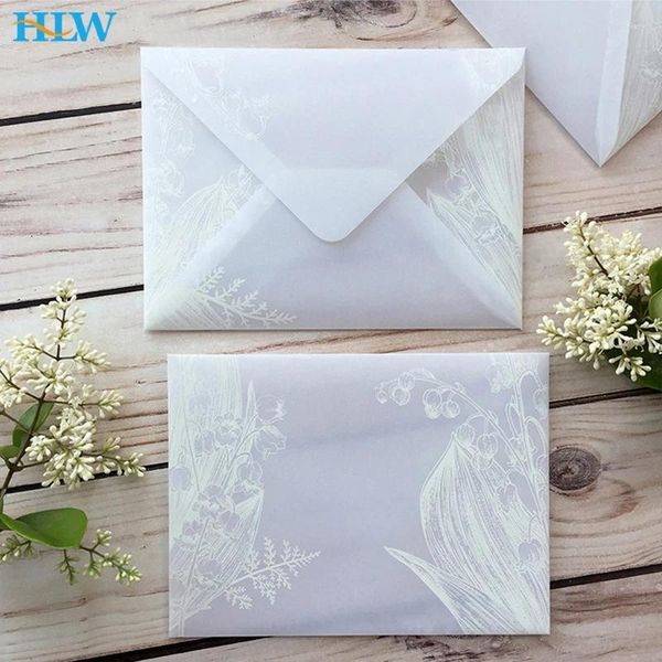 Envoltura de regalo 5 unids/lote sobre transparente impreso flor patrón floral sobres de papel translúcido invitación de boda para tarjetas