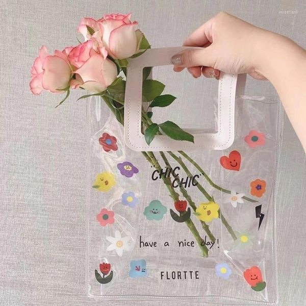 Emballage cadeau 5 pièces/lots sac fourre-tout Transparent avec poignée Pvc mariage bonbons Bouquet emballage sacs clair jouet sacs cadeau