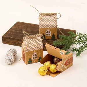 Cadeau cadeau 5pcs joyeux Noël sacs maison forme papier kraft bonbons biscuits boîtes d'emballage arbre pendentif décor de fête