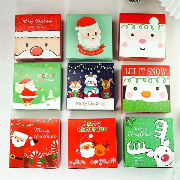 Papel de regalo 5 uds caja de galletas de Feliz Navidad fiesta de año hecha a mano caramelo galleta Chocolate embalaje niños favores Santa Claus