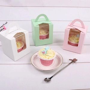 Emballage cadeau 5 pièces Mini fenêtre transparente Portable tasse gâteau boîte Muffin sacs fournitures de fête de fête