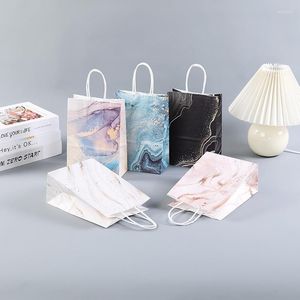 Papel de regalo, 5 uds., bolsa de papel Kraft con diseño de mármol multicolor con asa, embalaje para fiesta de cumpleaños y boda, suministros de recuerdo para Baby Shower