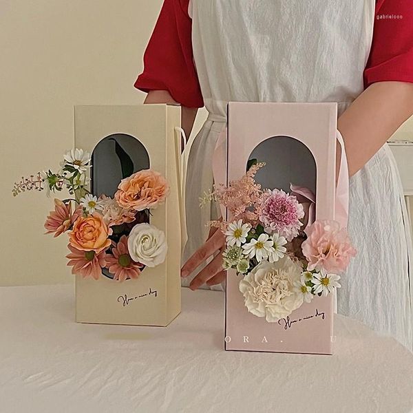 Cadeau cadeau 5pcs fenêtre ovale boîte à fleurs déesse jour mini paquet rose emballage magasin floral sac en papier de poche