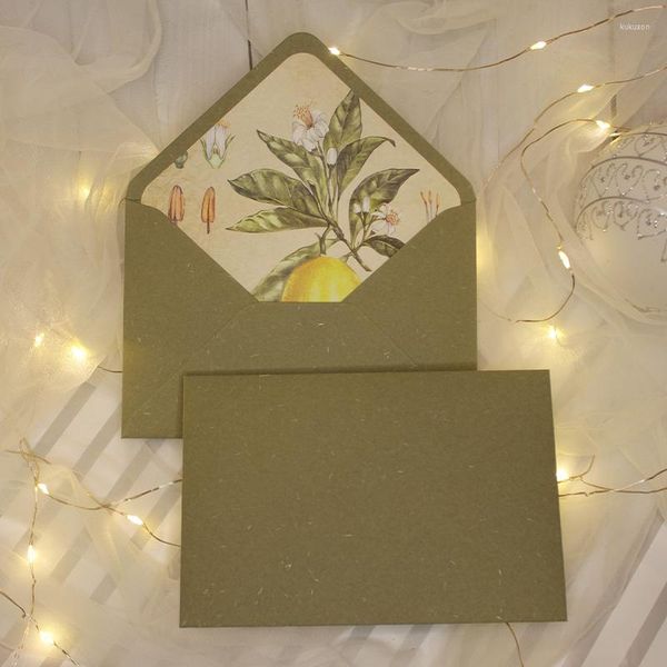 Cadeau cadeau 5pcs / pack Lime Green Earth Série Papier Rétro Doublure Enveloppes Taille105mmX155mm Invitation de mariage