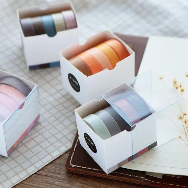 Cadeau cadeau 5pcs / pack couleur pure washi bande mignon scrapbooking matériel journal indésirable journal décor autocollant papeterie bricolage fournitures d'artisanat