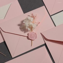Emballage cadeau 5 pièces couleur rose mini enveloppes en papier vierges avec cire à cacheter pour lettre invitation de fête de mariage cartes de voeux emballage