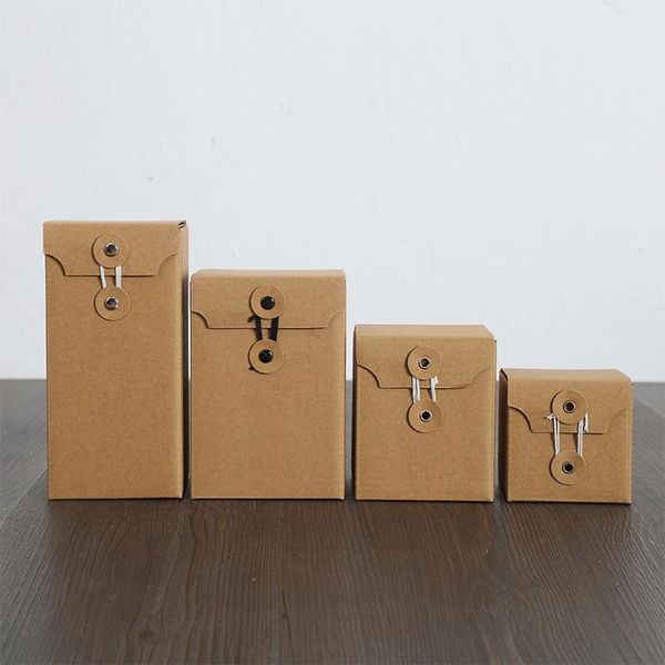 Emballage cadeau 5pcs recyclé boîte en carton ondulé chaîne et bouton fermeture papier kraft pour café thé tasse miel emballages en gros cadeau