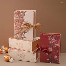 Geschenkomschakeling 5 stks Red Merci Candy Bag Frans Bedankt Kraft Paper Packaging Box Wedding FAVORS Verjaardagsfeestje Benodigdheden