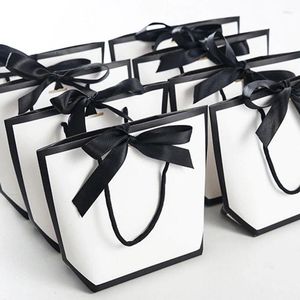 Geschenkwikkeling 5 -stks lint boogtassen met handgrepen Verjaardagsfeestje Verpakking Bruiloftgeschenken voor Guest Candy Cookie Bag Winkelen benodigdheden