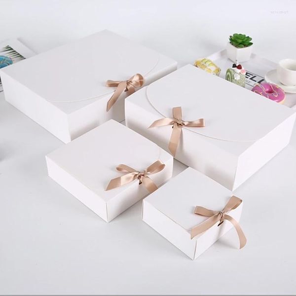 Emballage cadeau 5 pièces/ensemble boîte à arc à clapet Kraft papier carton paquet saint valentin fête bonbons boîtes de rangement avec rubans