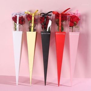 Emballage cadeau 5 pièces solide Pvc Triangle boîte emballage unique Rose fleur emballage saint valentin fleuriste décor Boxes1