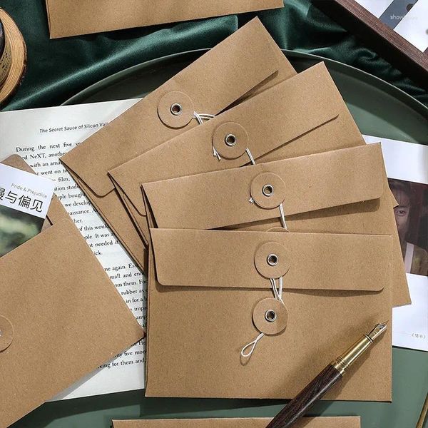 Cadeau cadeau 5pcs enveloppes de papier kraft marron vintage avec bouton de fermeture à cravate pour cartes de voeux lettre journal stockage