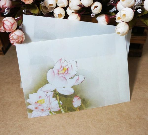 Emballage cadeau 5 pièces Vintage Style chinois blanc Lotus acide papier translucide multifonction beau mariage épaissi enveloppe Sobres