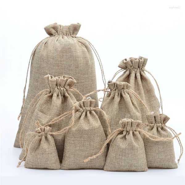 Enveloppe cadeau 5pcs vintage rétro cordon de garniture en jute sacs de jute de Noël halloween de mariage d'anniversaire de fête festival de fête