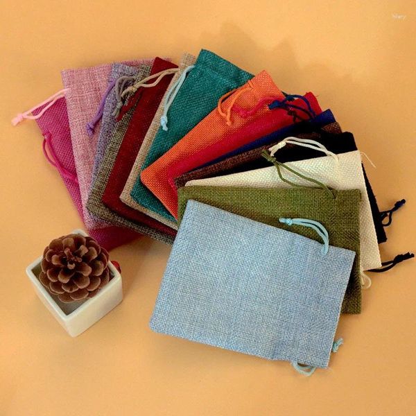 Enveloppe-cadeau 5pcs style vintage Couleur faite à la main naturel Burlap Birlai Bijoux Travel Rangement Pouche Mini Candy Jute Emballage Sacs pour sac