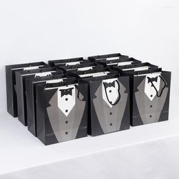 Papel de regalo 5 uds padrinos de boda padre cumpleaños aniversario esmoquin bolsas de papel Favor con asas para novio caballeros