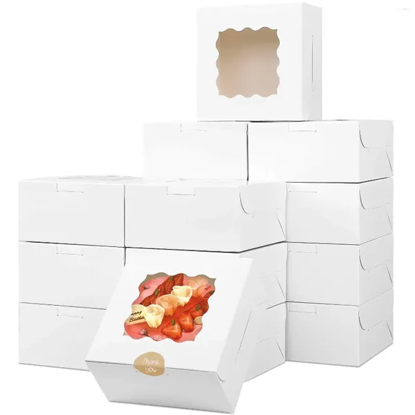 Envoltura de regalo 5 unids Cajas de panadería blancas con ventana Galleta Caja de papel Kraft para pasteles Galletas Pie Donuts Macaron