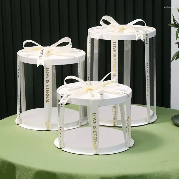 Cadeau cadeau 5sets boîte à gâteau transparente ronde pour l'emballage 6 pouces / 8 pouces boîtes d'emballage de cuisson anniversaire de mariage