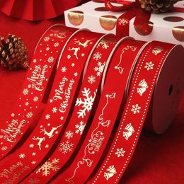 Cadeau cadeau 5yards 1inch 25mm Ruban de Noël Imprimé Ruban de polyester de Noël pour la conception à la main Décoration de Noël DIY Emballage cadeau 231009