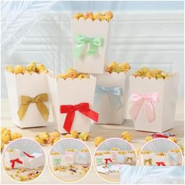 Cadeau cadeau 6/12 pcs boîtes de pop-corn avec arc cinéma cinéma petits sacs bonbons boîte de collation conteneur pour fournitures de fête d'anniversaire livraison directe ot3xl