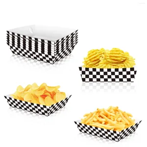 Geschenkwikkeling 6/12pcs Raceauto Zwart wit geruite voedselboxen papier snackbakken verjaardagsfeestje benodigdheden houders voor popcorn nacho