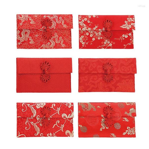 Envoltura de regalo 6 PCS Seda Sobres rojos Tarjeta china Sobre Dinero Bordado Nudo para buena suerte Riqueza