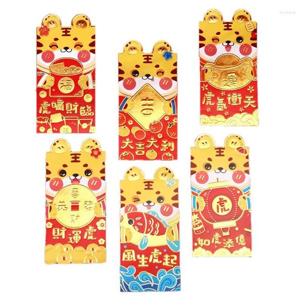 Papel de regalo 60 uds 2023 año chino sobres rojos dibujos animados tigre Hongbao Festival de Primavera dinero bolsillos bolsa de paquetes de la suerte