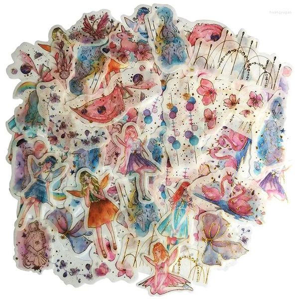 Emballage cadeau 60 pièces mignon Washi papier conte de fées monde autocollant ensemble Kawaii fées fille cerisier fleur attrape-rêves pour Scrapbook