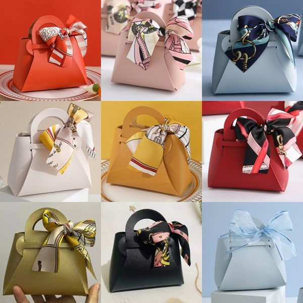 Emballage cadeau 60pcs sacs-cadeaux en cuir pour Pâques Eid boîte de faveur d'invité de mariage mini sac à main avec boîte d'emballage de ruban distributions cadeaux de fête 230804