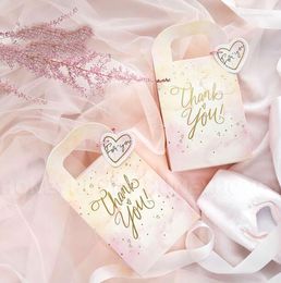 Geschenkwikkeling 60 stcs Pink "Thank You" Wedding Favors Tassen Present Handtas papieren zak doos snoep chocoladedozen 9.4x17.5x5.8 cm
