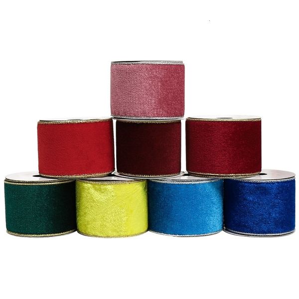 Cadeau cadeau 6m 10yards rubans de velours rouge vert flocage filaire ruban de Noël cintas pour arcs couture artisanat ornement 231109