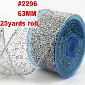 Cadeauverpakking 6m X 25yards Zilver Net Glitter Wired Edge Kerstlint voor Boog Bruidstaart Boomdecoratie N2296 231109