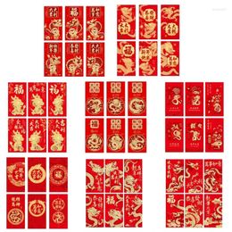 Enveloppe-cadeau 6pc enveloppes de rougeur chinoise bronzing dragon hongbao luck loney paquet 2024 année de boutage