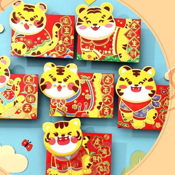 Envoltura de regalo 6pcs 2022 envolvente rojo chino tigre año paquete de regalos al por mayor de regalos bolsas de envasado