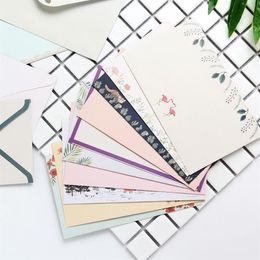 Envoltura de regalo 6 piezas A5 Carta Papel de escritura 3 piezas Conjunto de sobres de papel Preciosa línea de flores Página Estilo literario Papelería 172S