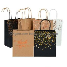 Cadeau cadeau 6pcs noir bronzant dot kraft sac mariage anniversaire emballage magasin portable fourre-tout fournitures de douche de bébé 15x21x8cm livraison directe Dhtqo